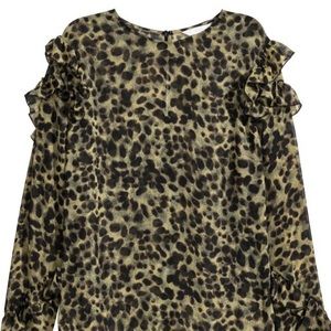 H&M Blouse with Flounces Green/Leopard Print Size 12